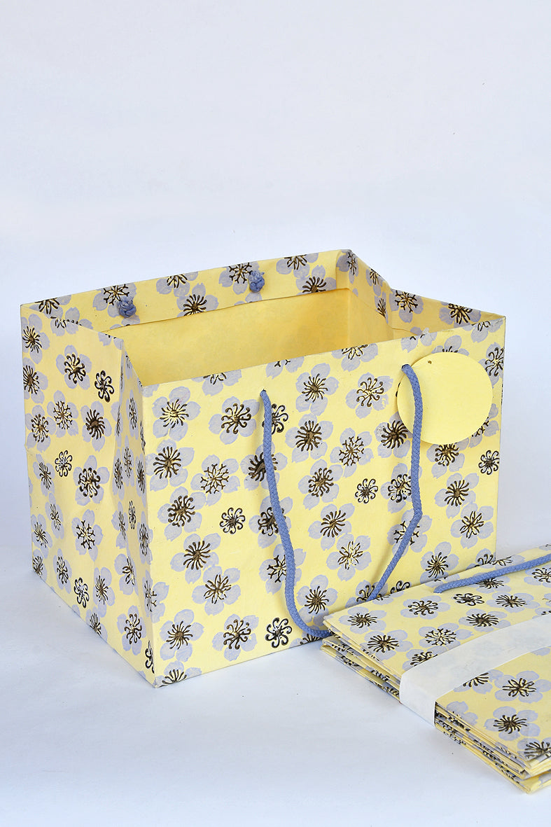  Lilac Blossoms on Yellow Handmade Paper Gift Bag Box Online