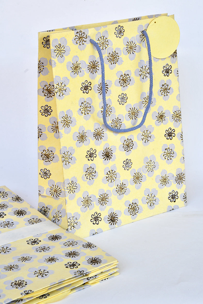  Lilac Blossoms on Yellow Large Handmade Paper Gift Bag Online