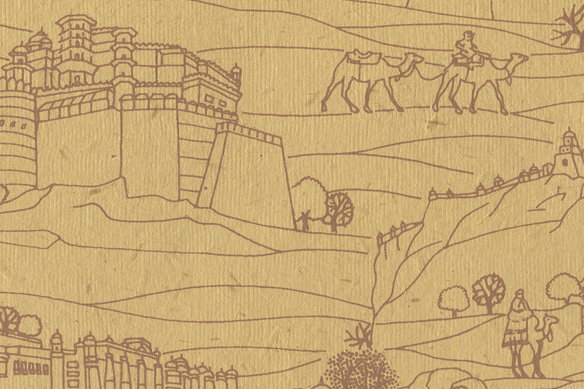 Forts Print Brown on Yellow Handmade Paper | Rickshaw Recycle