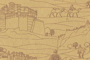 Forts Print Brown on Yellow Handmade Paper | Rickshaw Recycle