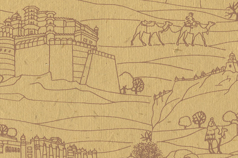 Forts Print Brown on Yellow Handmade Paper | Rickshaw Recycle