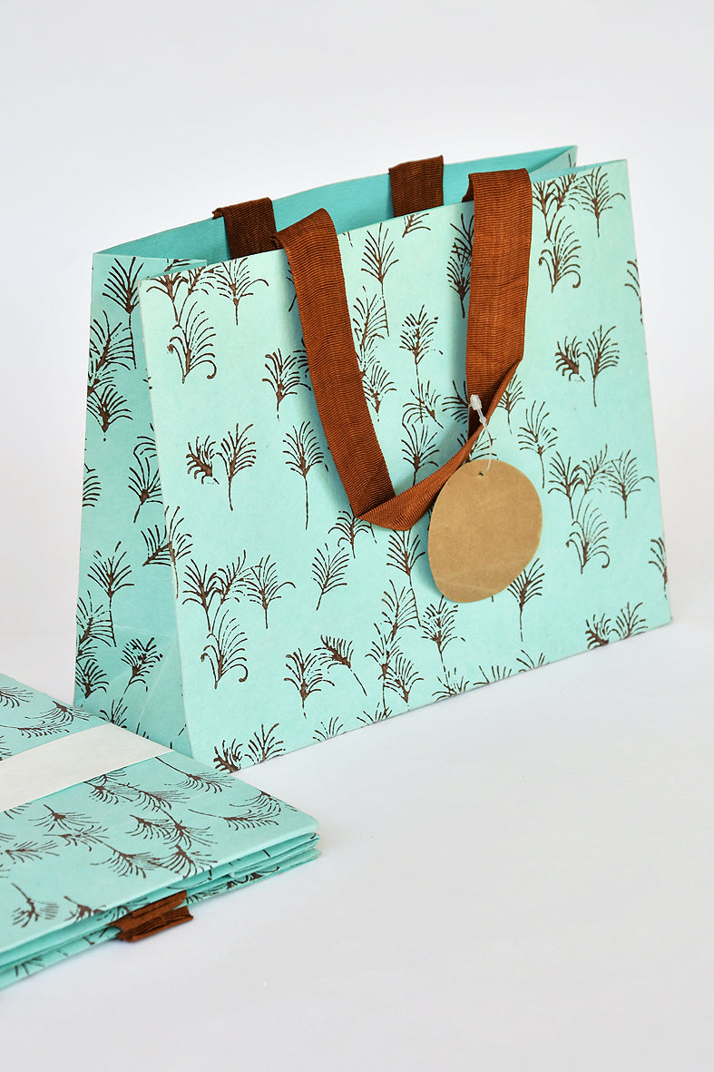 Black Twigs Block Print On Ocean Handmade Paper Gift Bags Online