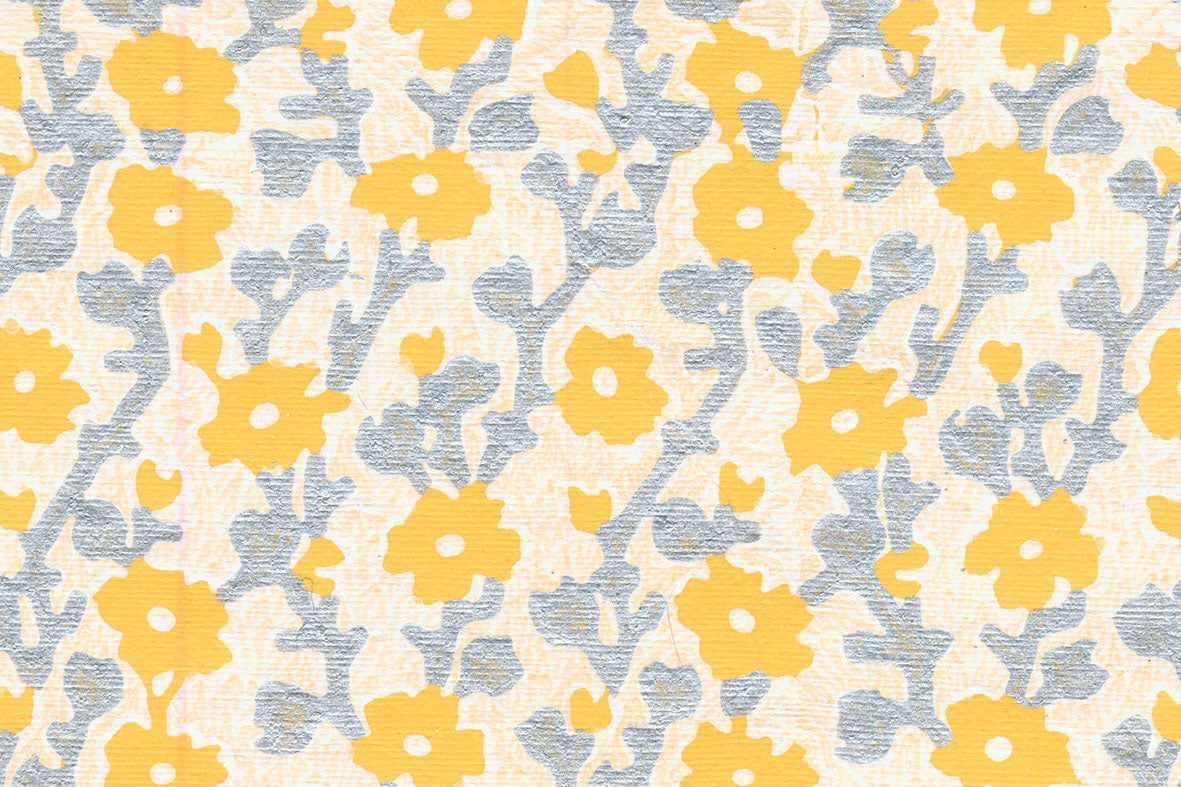 Floral: White & Silver on Yellow Handmade | Rickshaw Recycle