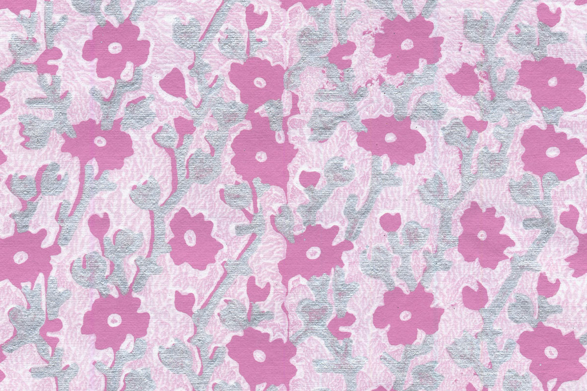Floral White & Silver on Magenta Handmade Paper | Rickshaw Recycle