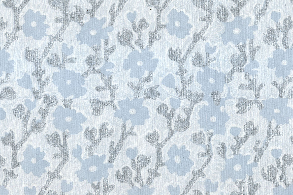 Floral: White & Silver on Baby Blue Handmade Paper ~100gsm Set of 5 50X70cm each