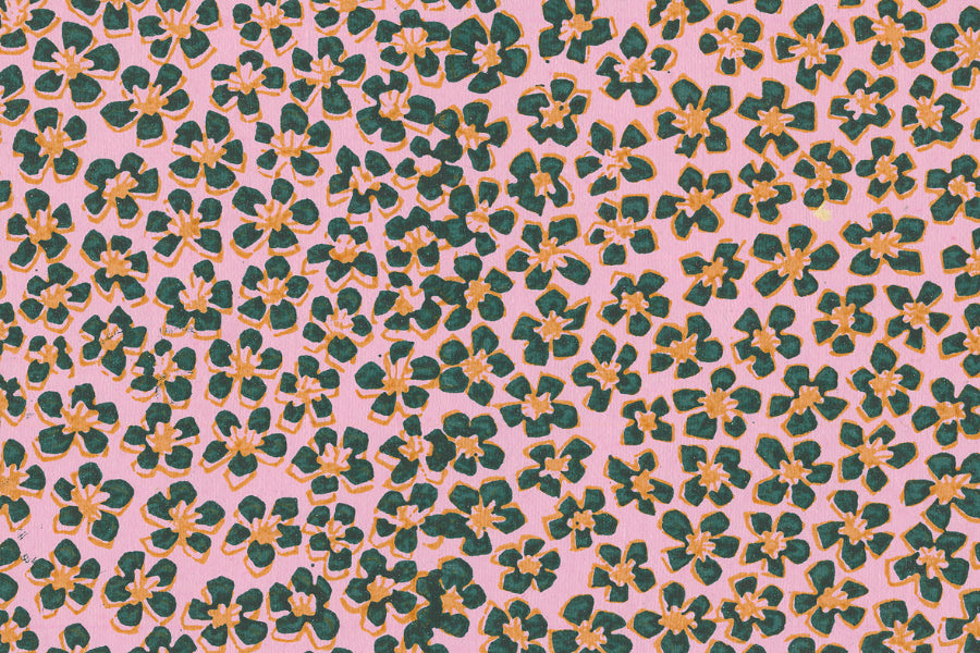 Miniature Flowers:  Orange & Green on Baby Pink Handmade Paper ~100gsm Set of 5 50X70cm each