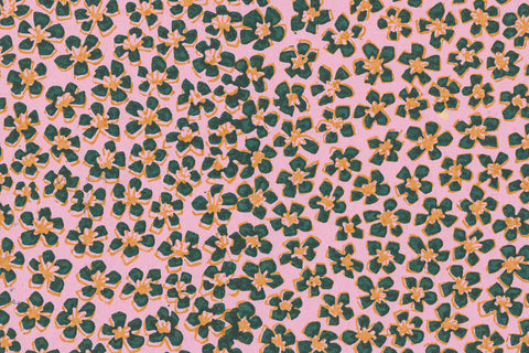 Miniature Flowers:  Orange & Green on Baby Pink Handmade Paper ~100gsm Set of 5 50X70cm each