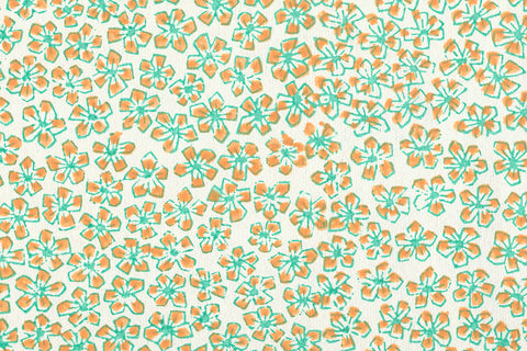 Miniature Flowers: Orange & Green on White Handmade Paper ~100gsm Set of 5 50X70cm each