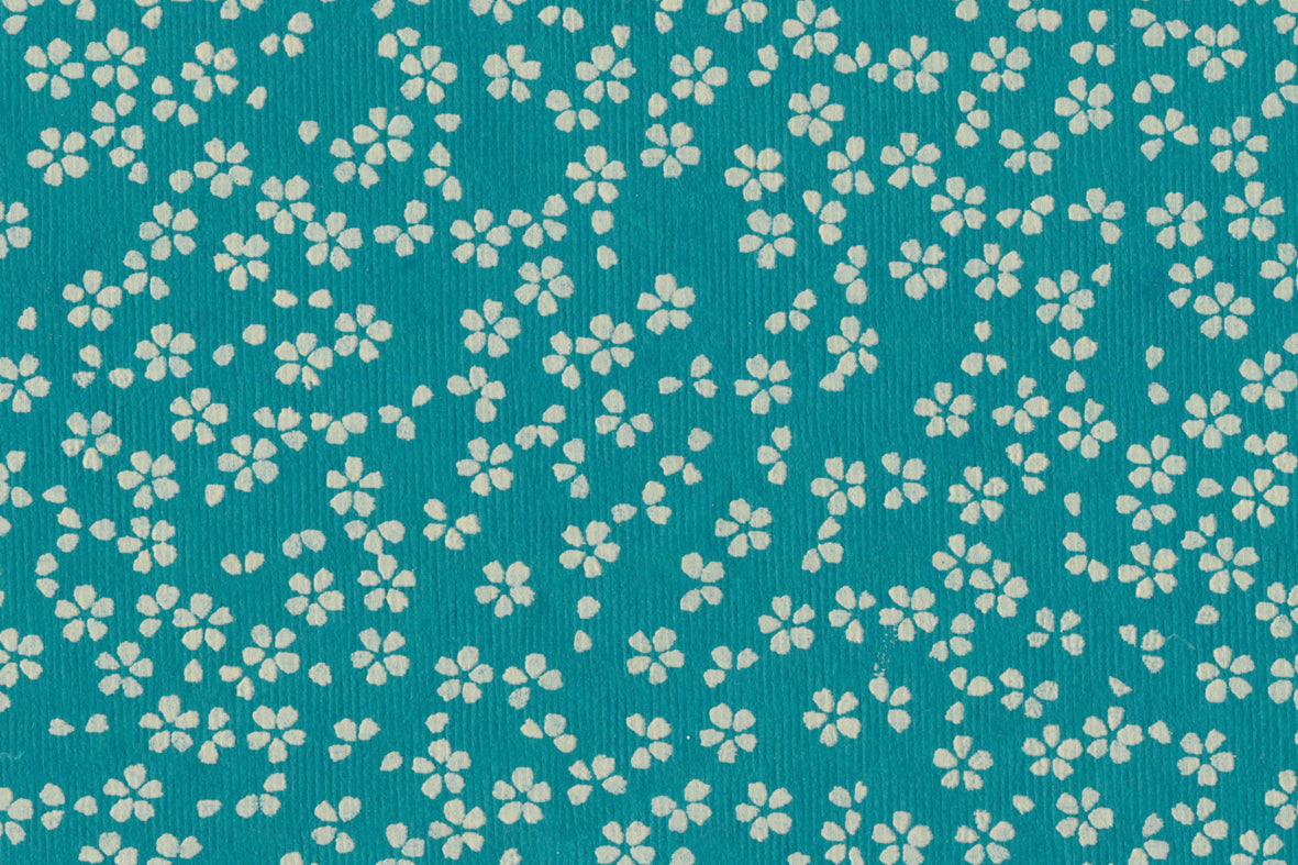 Scattered Blossoms White on Peacock Blue Handmade Paper | Rickshaw Recycle