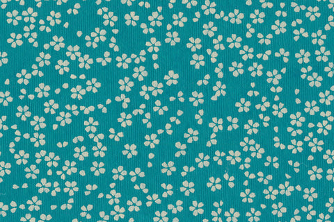White on Deep Peacock Blue Scattered Blossoms Printed Handmade Paper Online