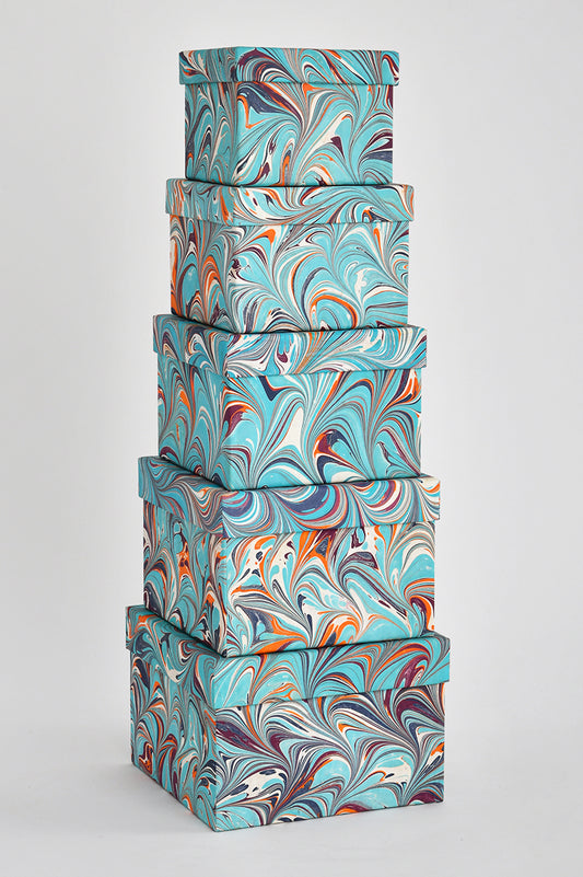 Marbling Print Handmade Paper Square Gift Box Online Set of 5