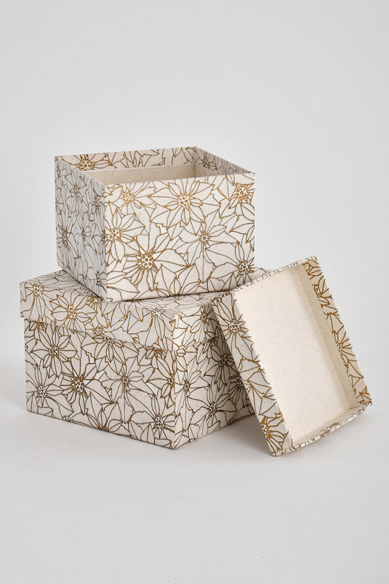Festive Giving: Square Gift Boxes Poinsettia Prints
