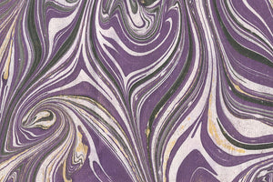 Marbling Purple Black & Gold Combed Swirls on White Handmade Paper