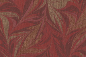 Marbling Gold Copper Red & Pink Combed Swirls on Maroon Ochre Handmade Paper