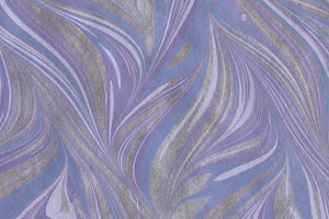 Marbling Gold Silver Blue & Purple Curvy Waves on Bouquet Lavender Handmade Paper