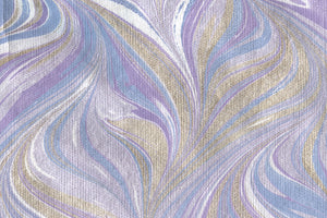 Marbling Gold Silver Blue & Purple Curvy Waves on Ultra White with Silk Fibre & Mica Handmade Paper