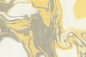 Marbling Yellow & Gray Craters on White Handmade Paper