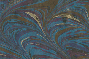 Marbling Gold Brown & Blue Blast Curvy Waves on Black Handmade Paper
