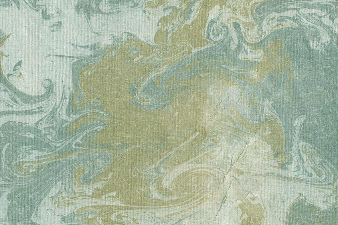 Marbling Moss & Blue Jagged Allover on Medium Gray Handmade Paper