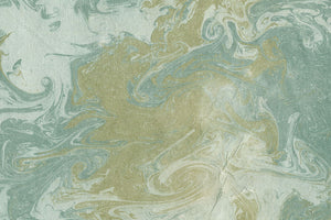 Marbling Moss & Blue Jagged Allover on Medium Gray Handmade Paper