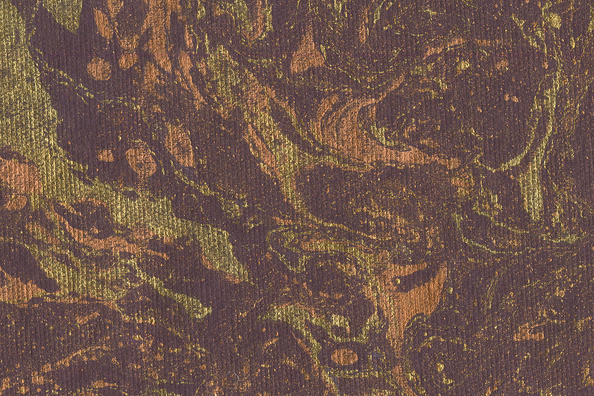 Marbling Copper & Gold Open Contour on Dark Raisin Brown Handmade Paper