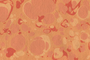 Marbling Red & Yellow Pebbles & Combed Texture on Orange Handmade Paper