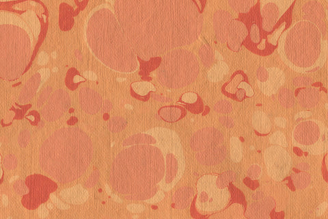 Marbling Red & Yellow Pebbles & Combed Texture on Orange Handmade Paper