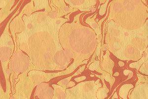 Marbling Red & Marigold Pebbles & Combed Texture on Yellow Handmade Paper