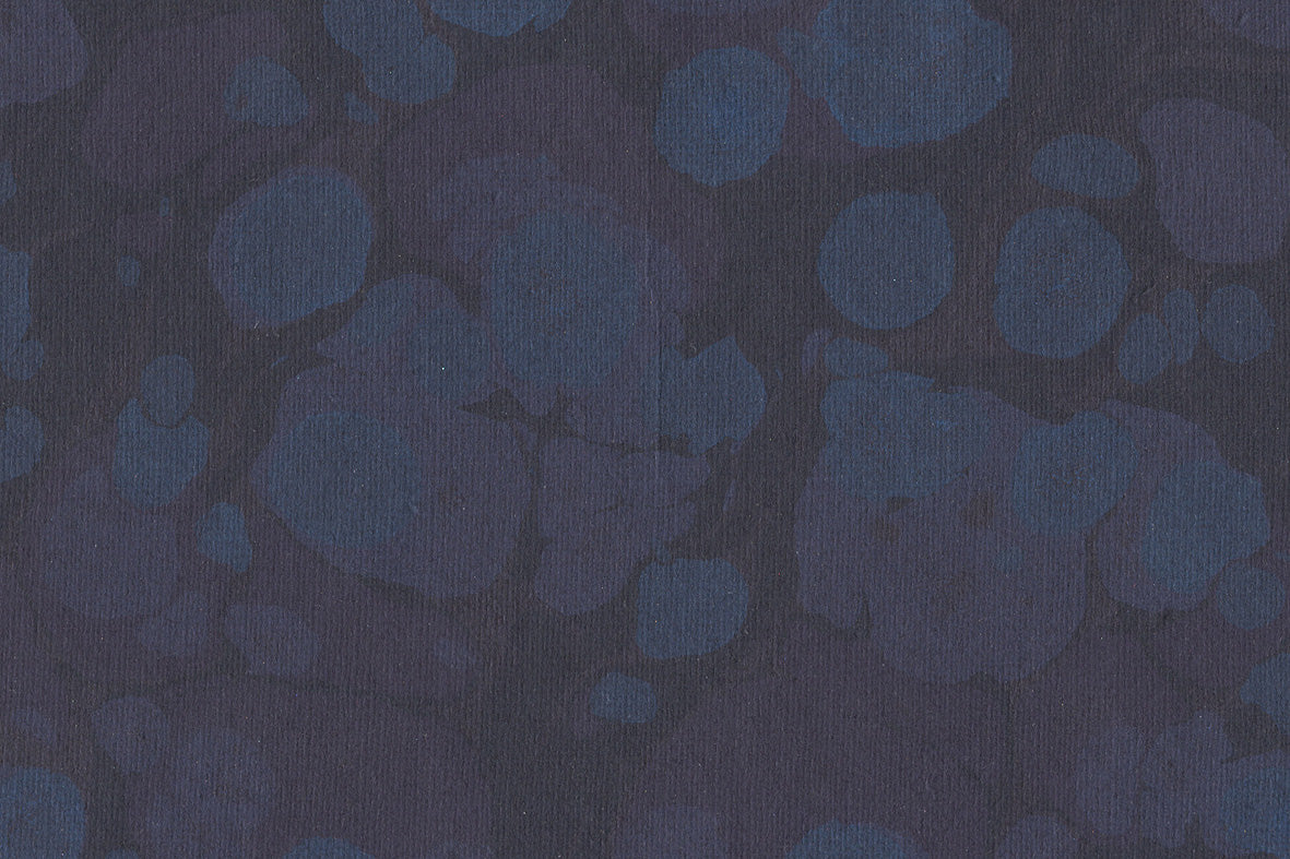 Marbling Indigo & French Blue Pebbles & Combed Texture on Krishna Blue Handmade Paper