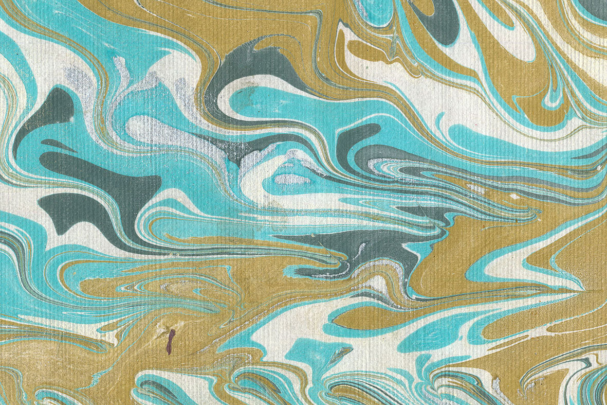 Marbling Silver Gray & Brown Tsunami Waves on White Handmade Paper