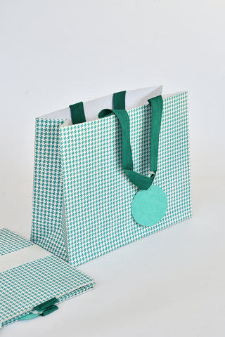 Pool Houndstooth on White Medium Handmade Paper Gift Bag Online