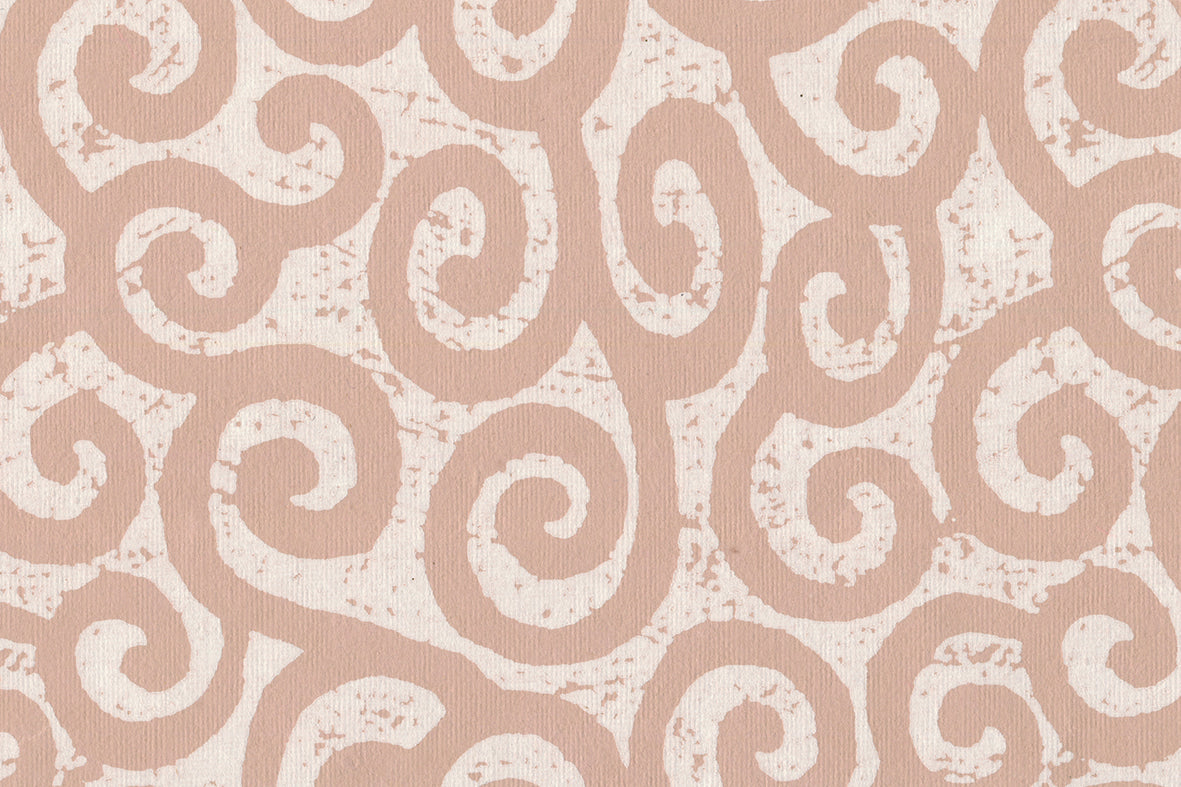 White on Dusty Rose Curlicues Printed Handmade Paper Online