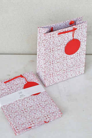 Lace Print Red Handmade Paper Medium Gift Bags Online