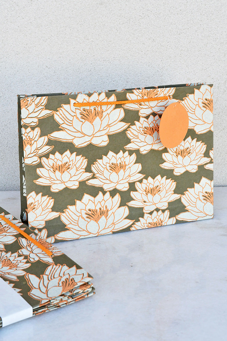  Lotus Print Green Medium Handmade Paper Gift Bag Online