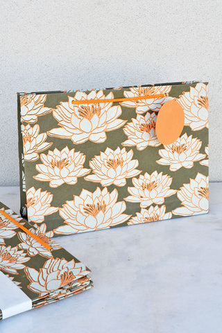 Lotus Print Green Gift Bag