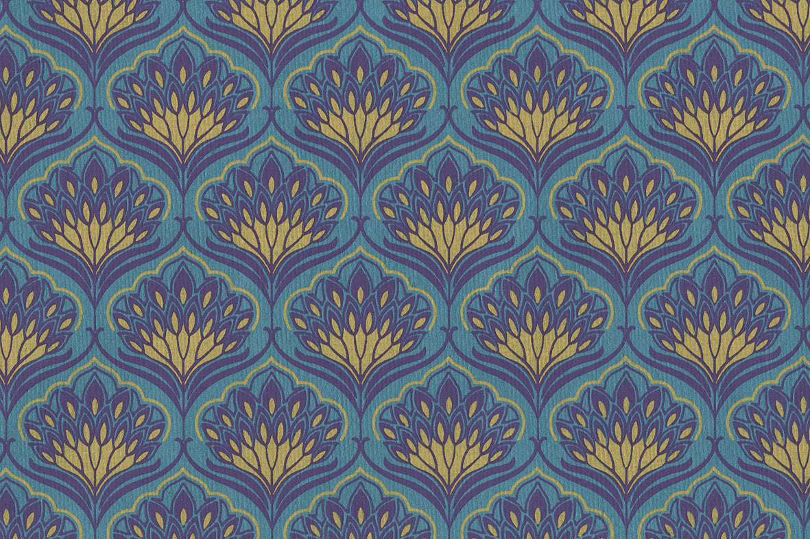 Flower Grid: Yellow & Navy on Dark Ocean Handmade Paper