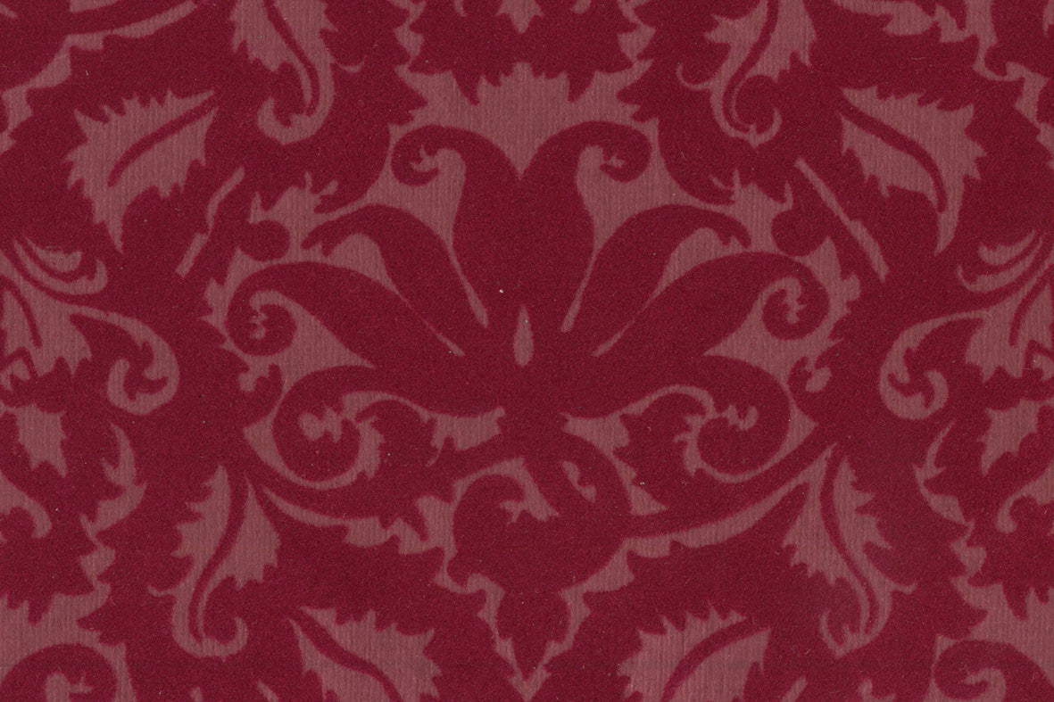 Rose Flock on Prune Red Damask Printed Handmade Paper Online