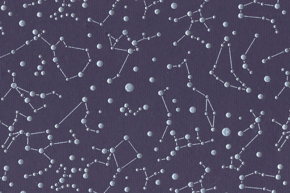 Silver on Aubergine Constellations Printed Handmade Paper Online