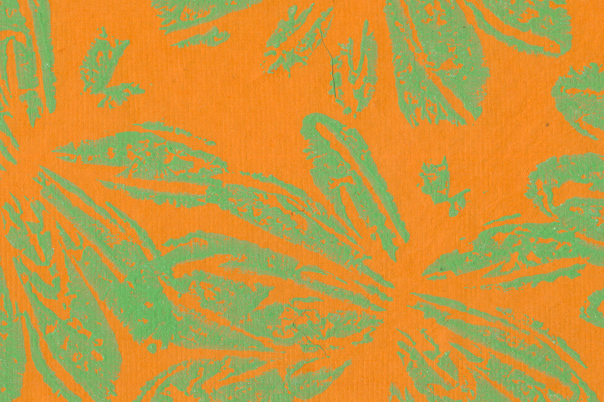 Potli Flower: Green on Sun Orange Handmade Paper