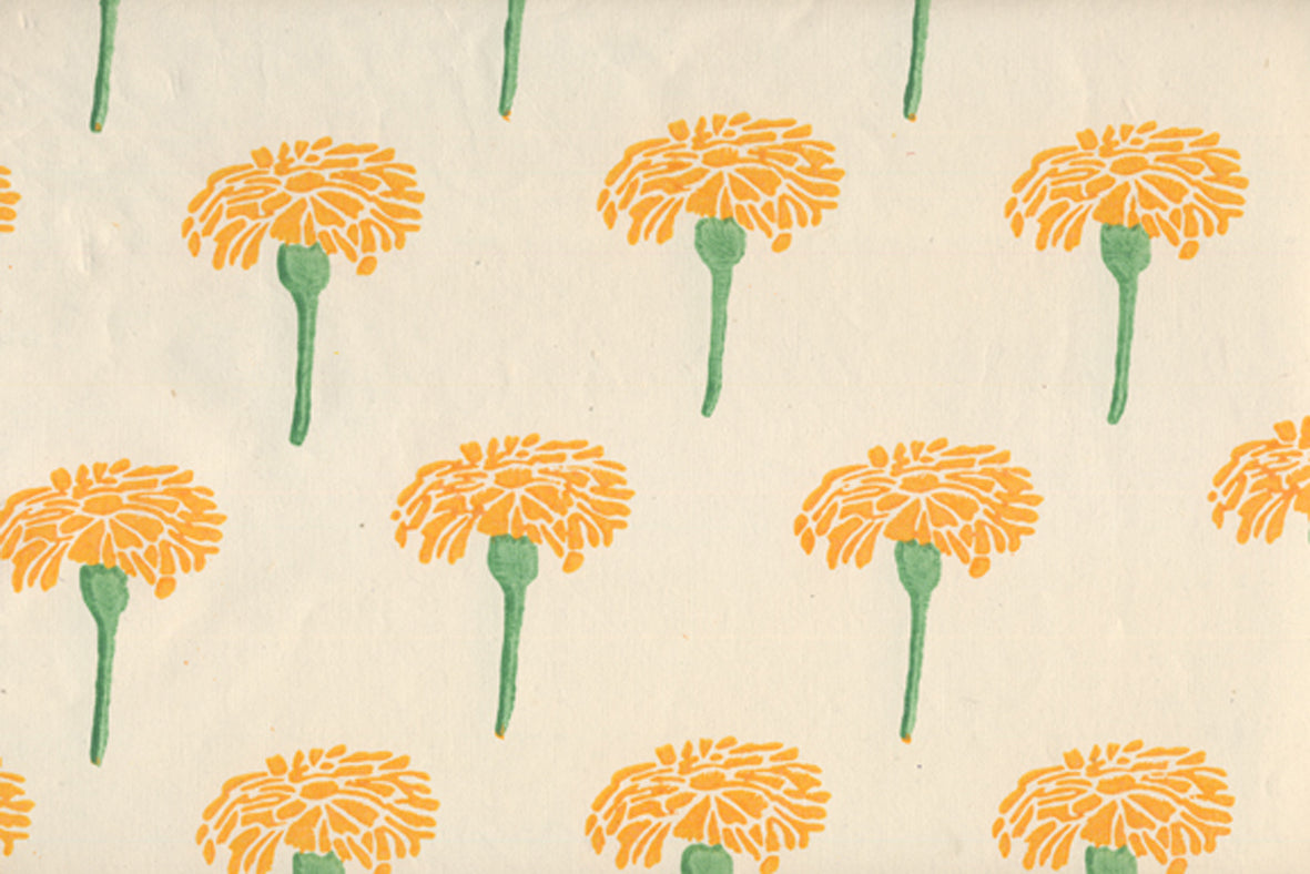 Marigold: Green & Orange on Off White Handmade Paper