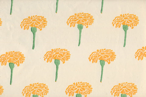 Marigold: Green & Orange on Off White Handmade Paper