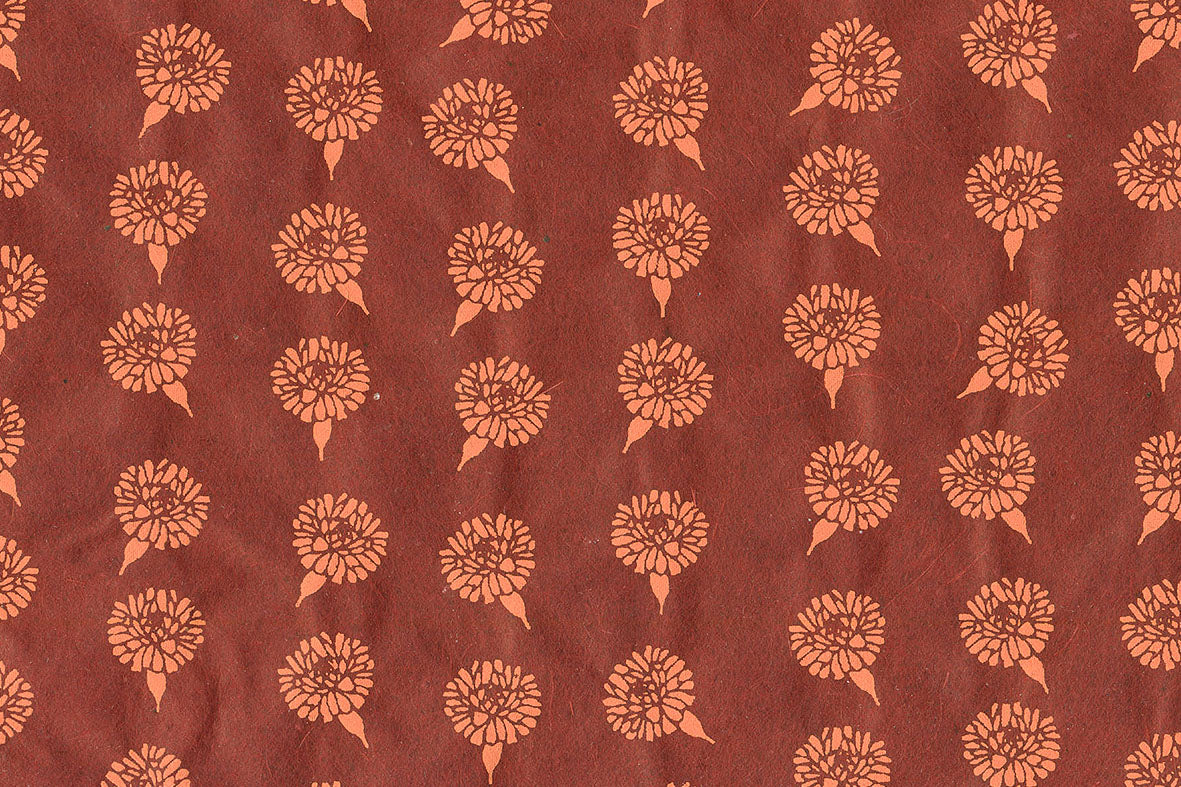 Orange on Burgundy Banana Marigold Strings Printed Handmade Paper Online