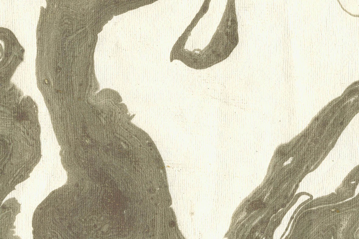 Marbling Black with Gold Eddies on White Handmade Paper