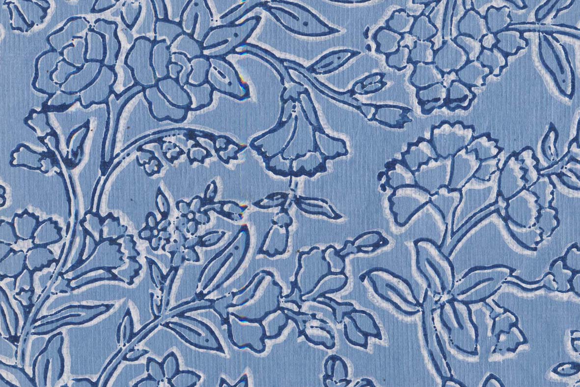 Floral Jaal White & Blue Gray on Boy Blue Handmade Paper | Rickshaw Recycle