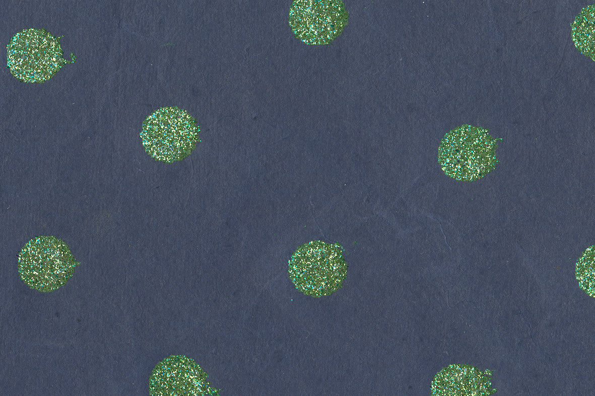 Glitter Dots: Green on Deep Blue Handmade | Rickshaw Recycle