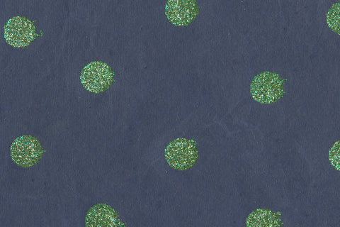 Green On Deep Blue Glitter Dots Printed Handmade Paper Online