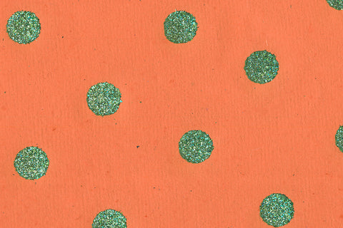 Moss On Bright Orange Glitter Dots Printed Handmade Paper Online