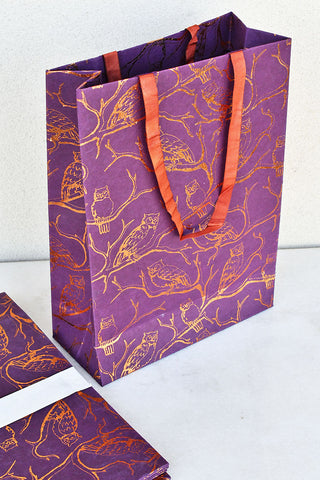 Owl Print Burgundy Gift Bag