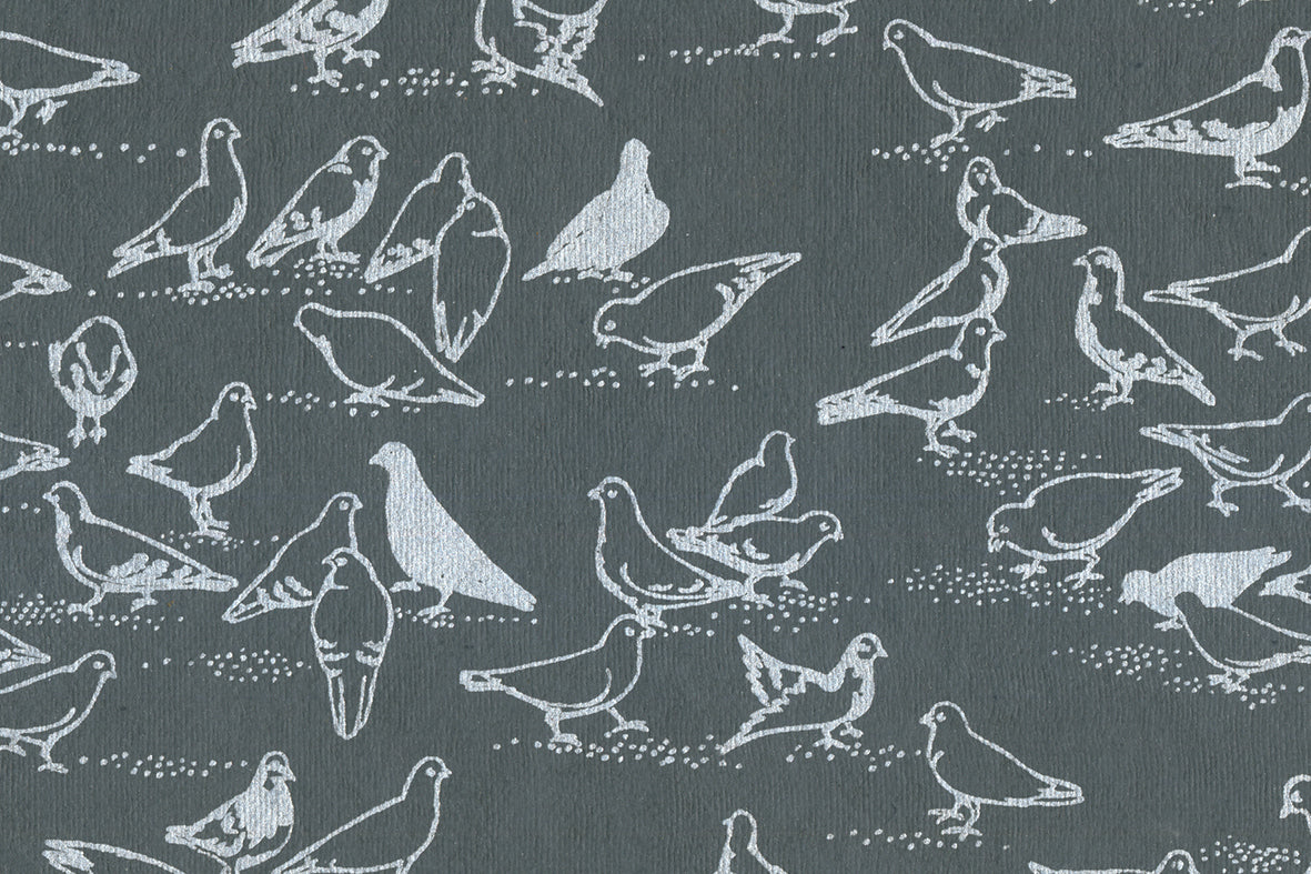 Silver On Dark Blue Pigeons Printed Handmade Paper Online
