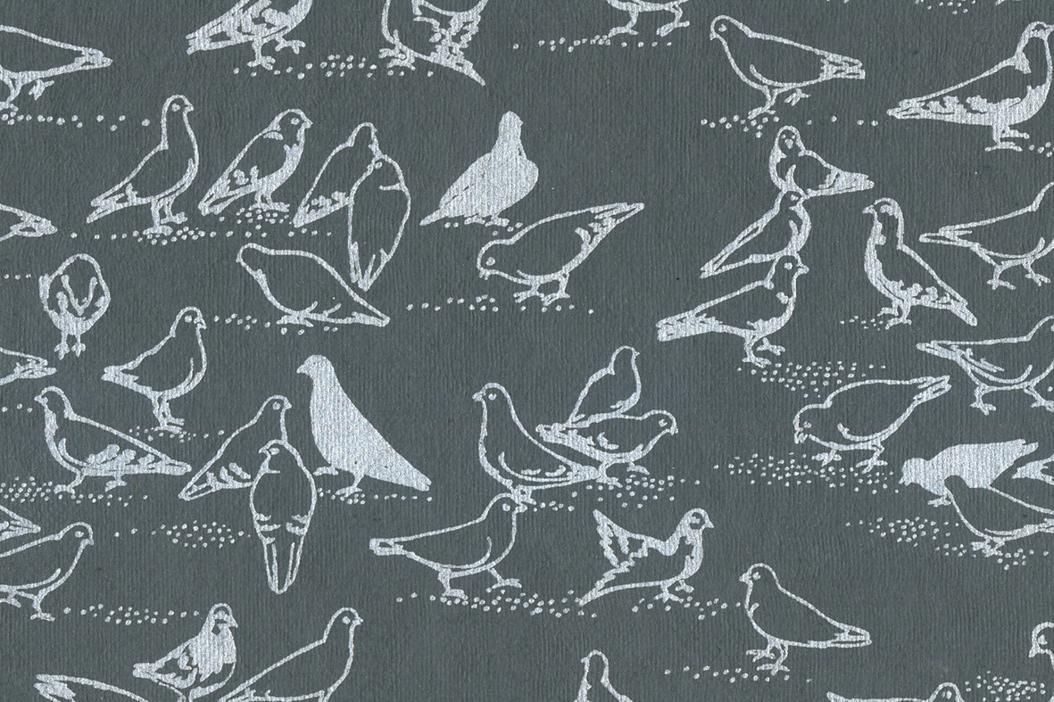 Pigeons Silver on Dark Blue Handmade Paper | Rickshaw Recycle